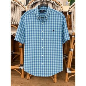 Vineyard Vines Slim Fit Tucker Shirt XXL Blue Green Gingham Short Sleeve Mens